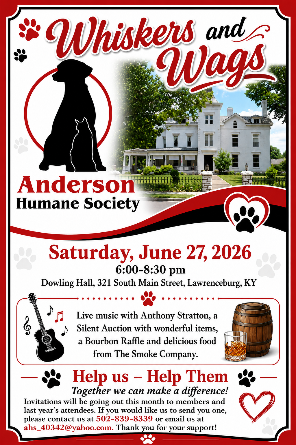 Anderson Humane Society Whiskers and Wags 2026 flyer